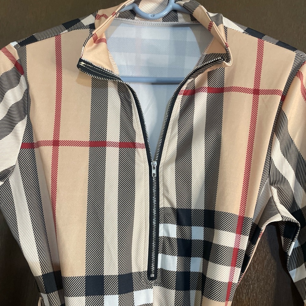 & Other Stories Beige and Black Plaid Long Sleeve Dress